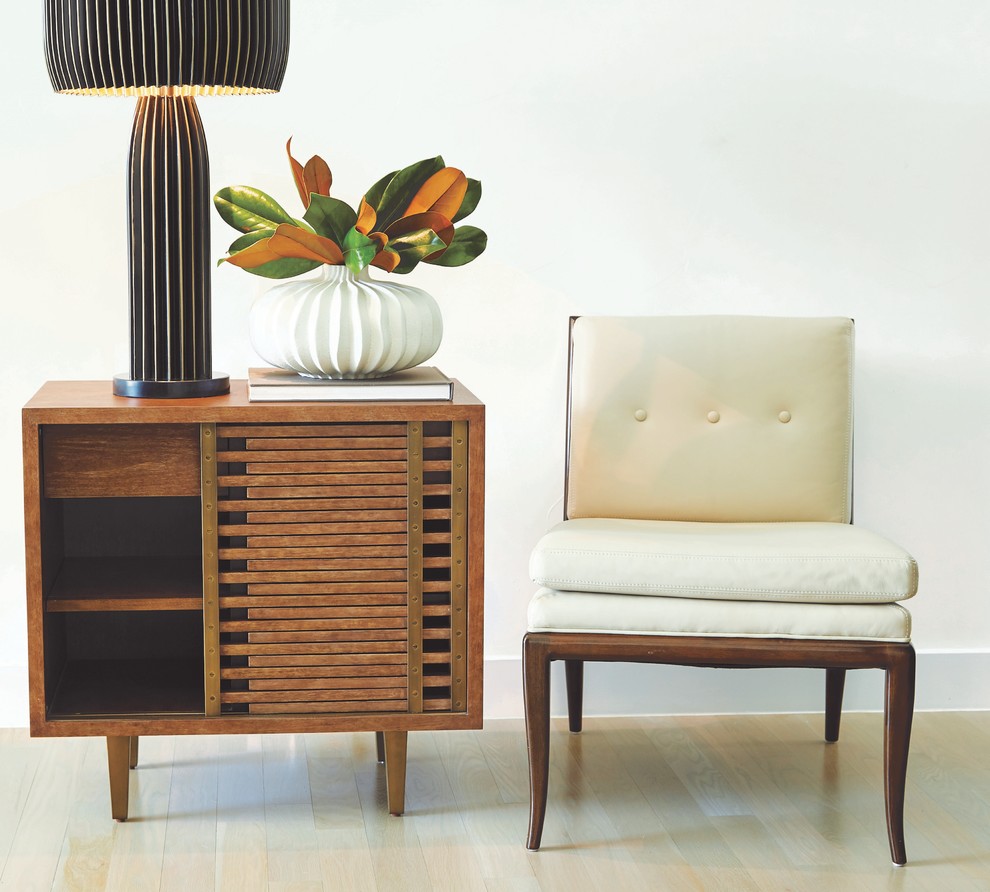 MidCentury Slat Front Sliding Door Accent Chest Modern Table Wood Vintage Style   Midcentury   Accent Chests And Cabinets   by My Swanky Home  Houzz