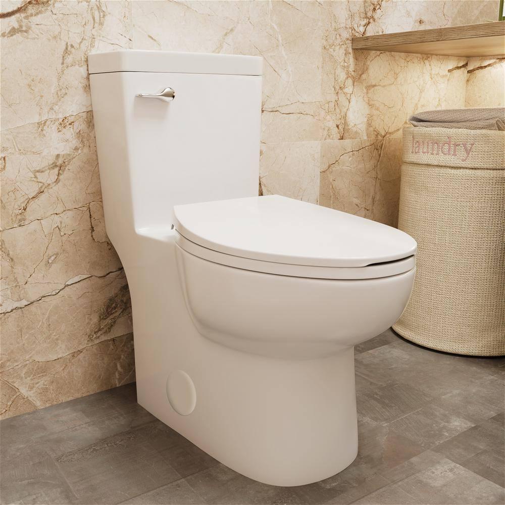 INSTER 1piece 127 GPF Side Lever Handle Single Flush Elongated Toilet in White Include Seat and Lid and Bidet Sprayer