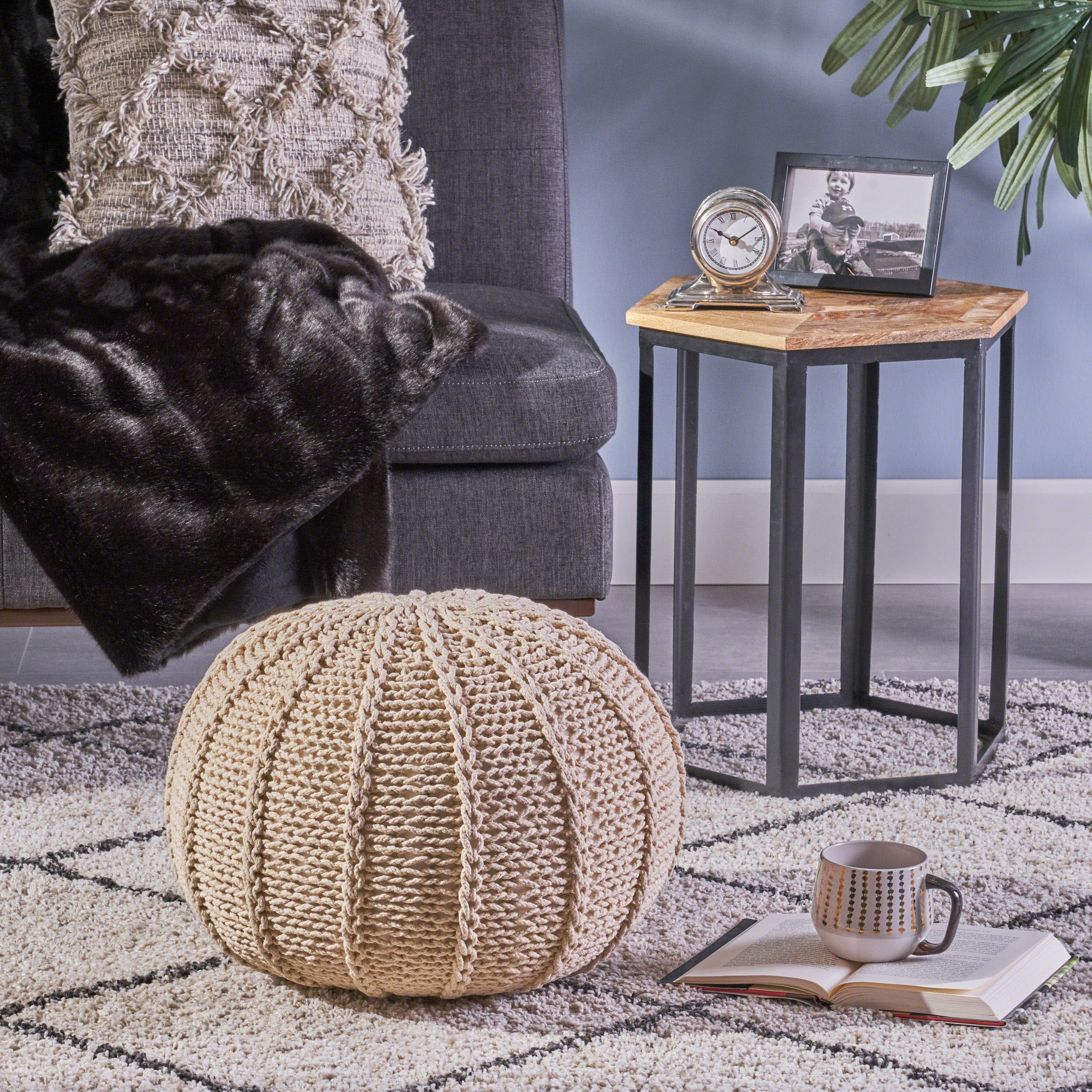 Agatha Knitted Cotton Pouf