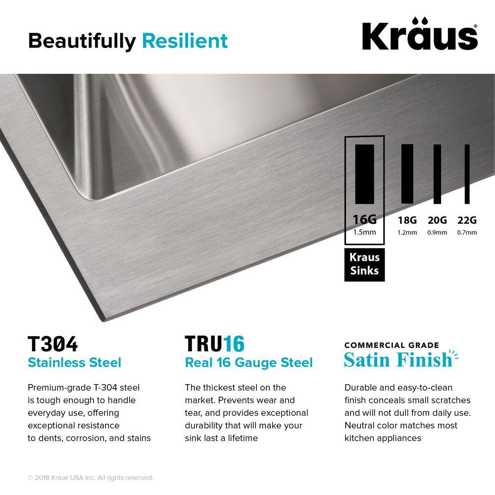 KRAUS Standart PRO Drop-In Stainless Steel 18 in. 1-Hole Single Bowl Kitchen Sink KHT301-18