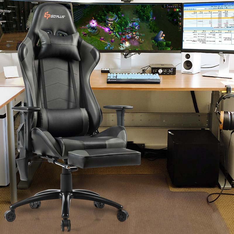 Massage Gaming Chair, Adjustable Ergonomic High-Back E-Sports Racing Chair, Swivel Office PC Chair with Footrest & Lumbar Support