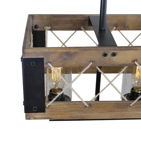 Farmhouse 32-in Linear 5-Light Wood Chandelier Rustic Island Lights