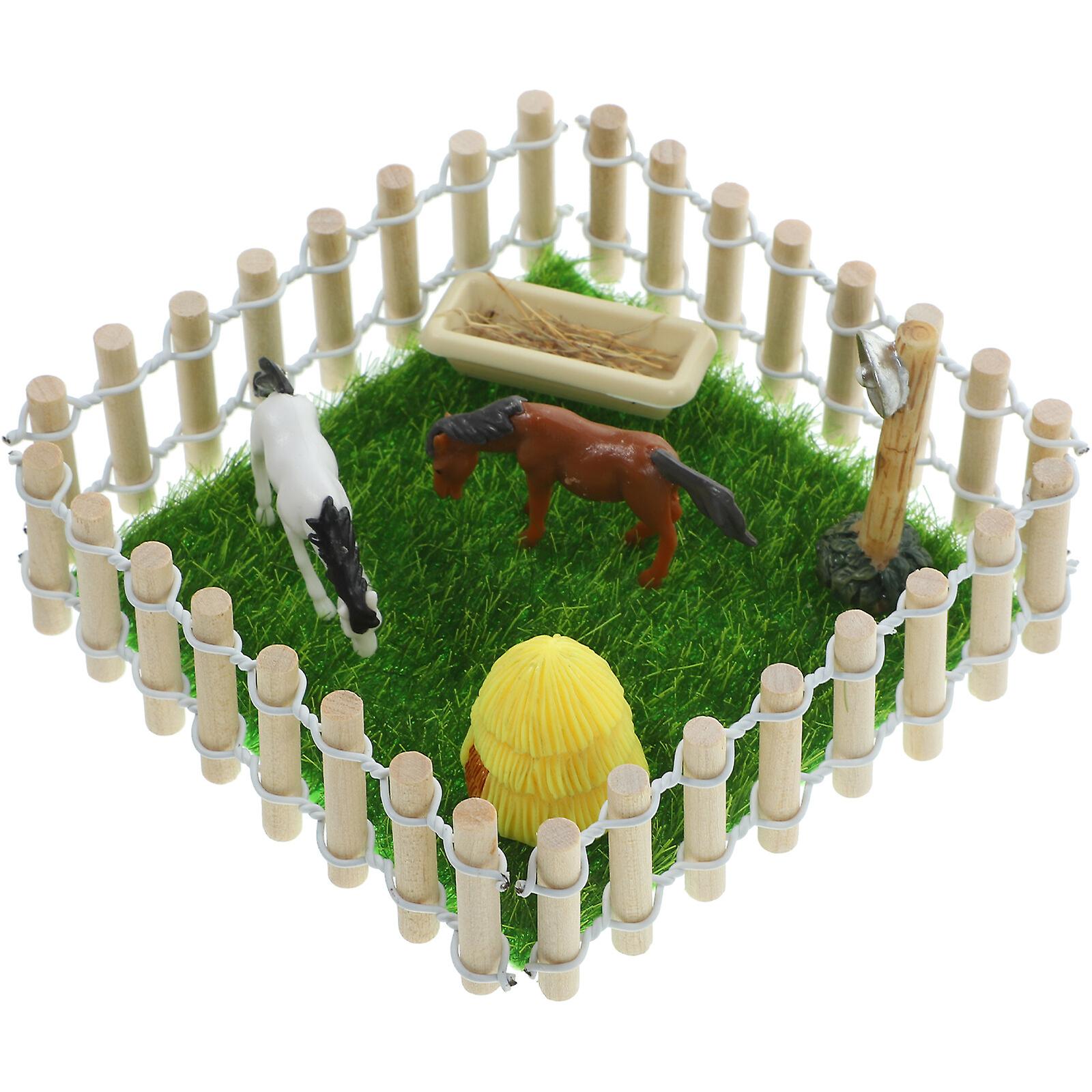 1 Set Miniature Horse Ranch Realistic Miniature Stud-farm Decor Microlandscape Layout Model