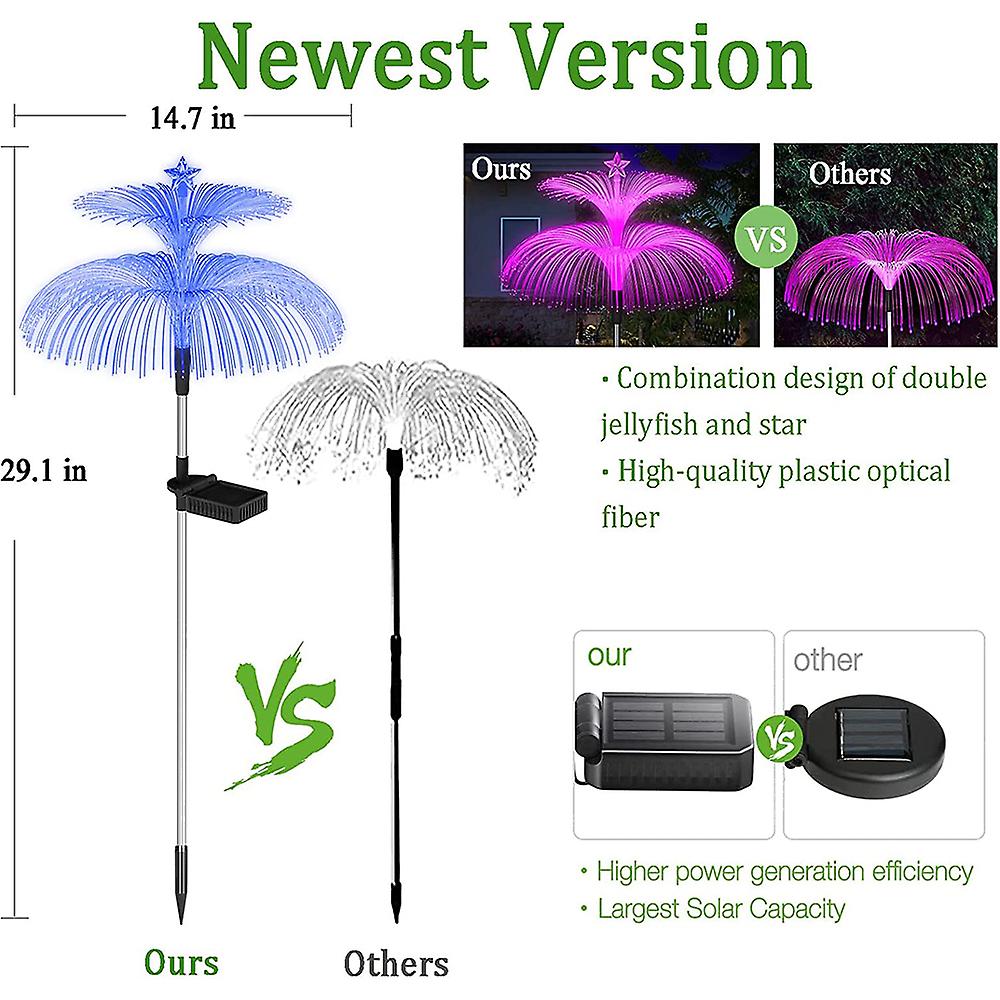 Solar Garden Lights 3 Pack New Upgraded Solar Outdoor Lights Waterproof 7 Color Changing Double Jellyfish And Star Solar Flower Lights