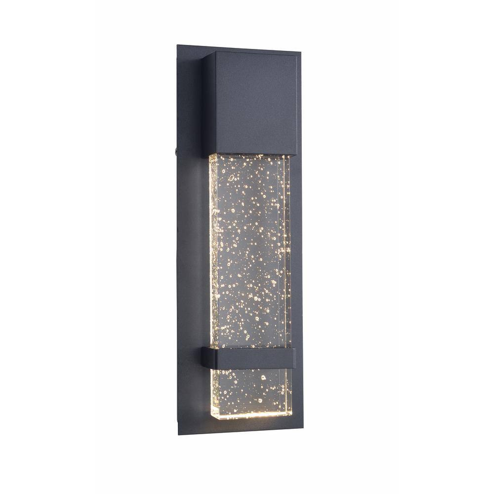 Home Decorators Collection 1-Light Black LED Integrated Outdoor Sconce Lantern Light with Seeded Glass HDP98270