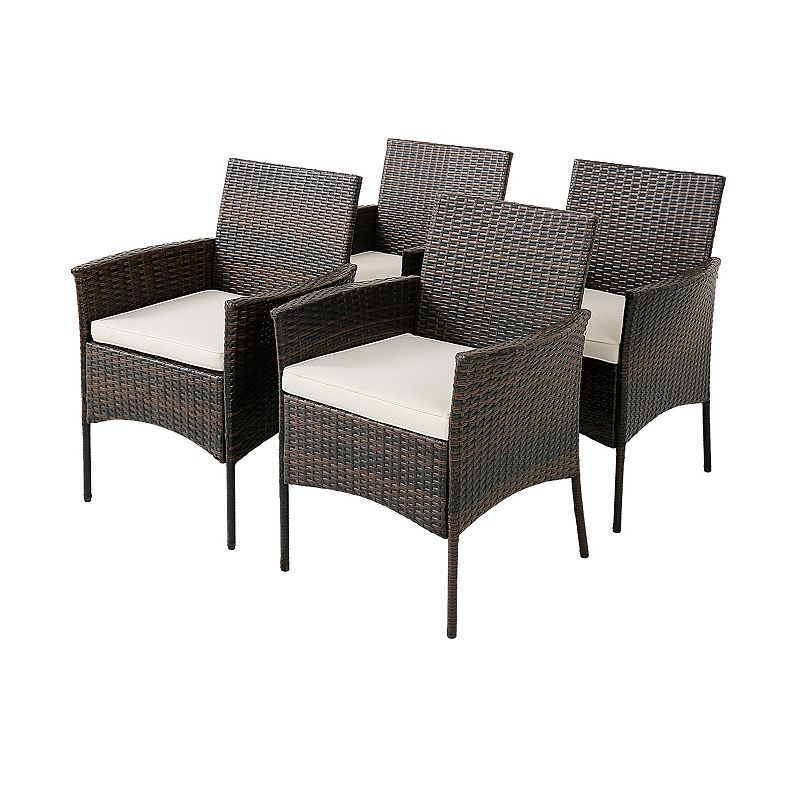 Set Of 4 Patio Pe Wicker Dining Chairs With Seat Cushions And Armrests-set Of 4