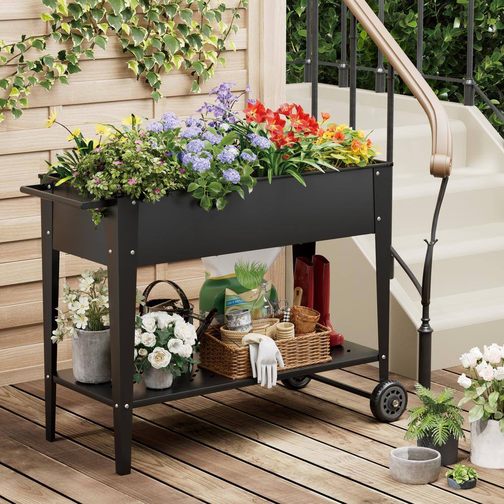 Tozey 38 in. W x 31 in. H Outdoor Movable Metal Elevated ​Garden Bed Cart with Wheels T-GB22-0072-0