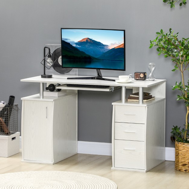 Computer Desk With Keyboard Tray And Storage Drawers Home Office Workstation Table With Storage Shelves