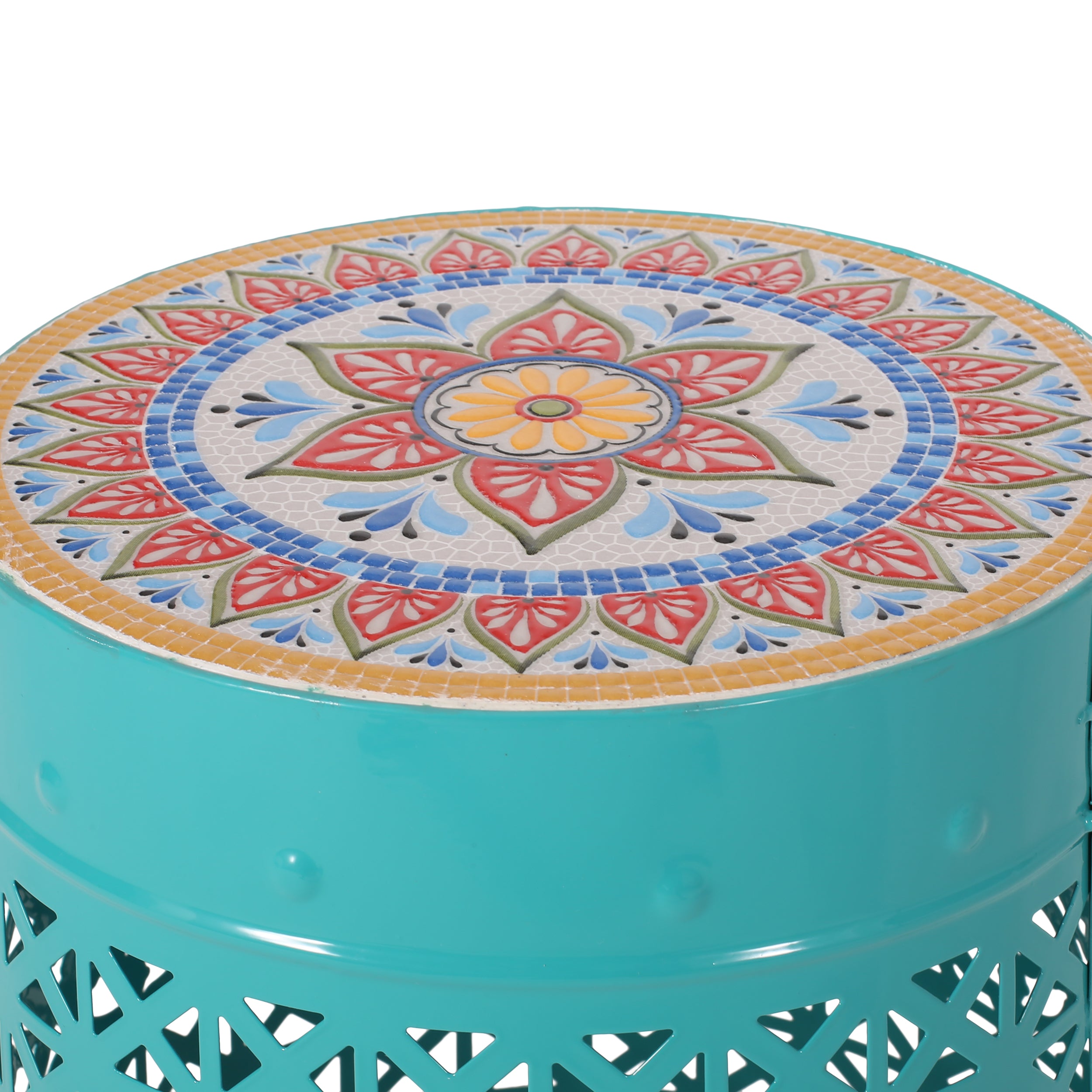 Khalief Outdoor Lace Cut Side Table with Tile Top