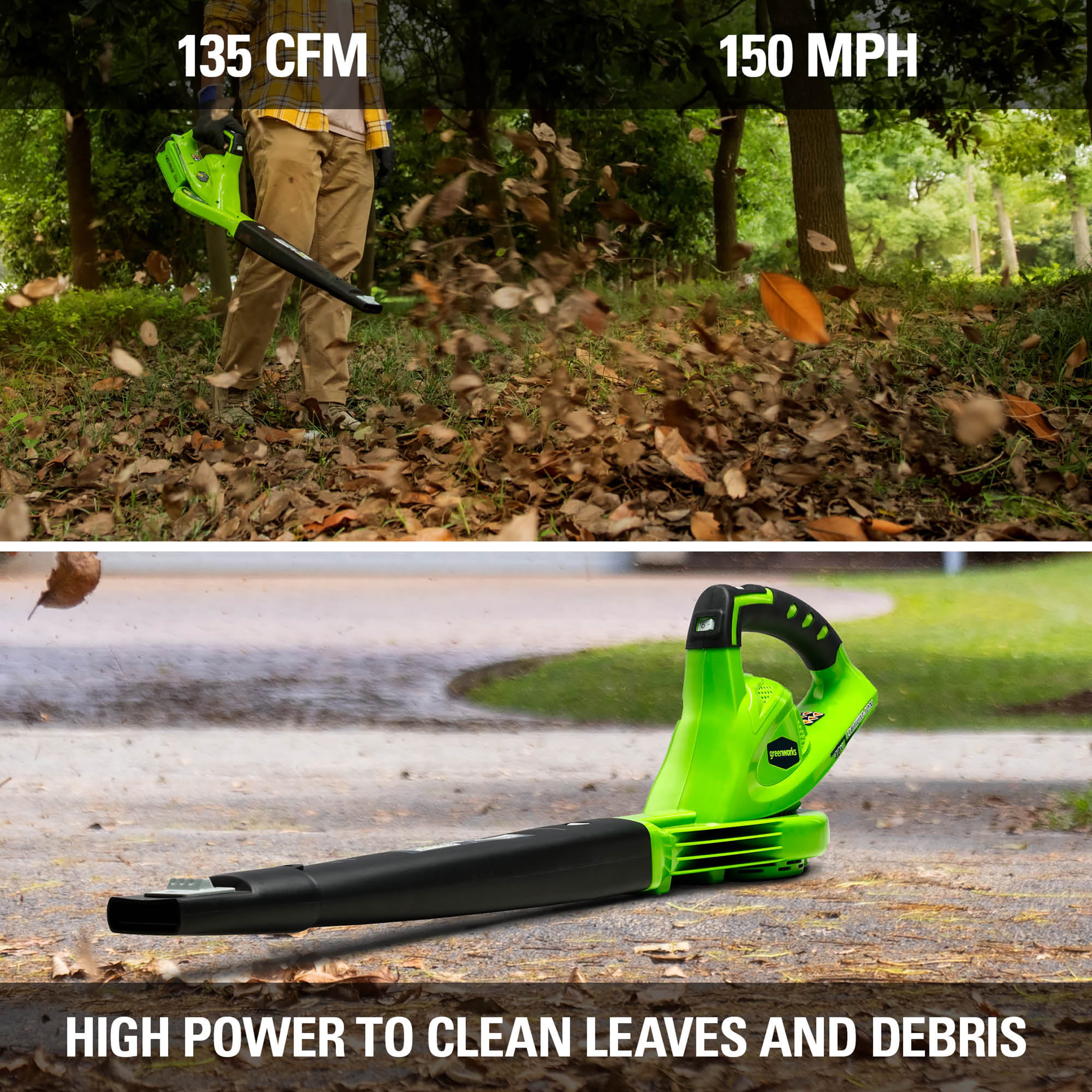 Greenworks 40V 135 CFM Cordless Leaf Blower/Sweeper， Battery Not Included， 24282