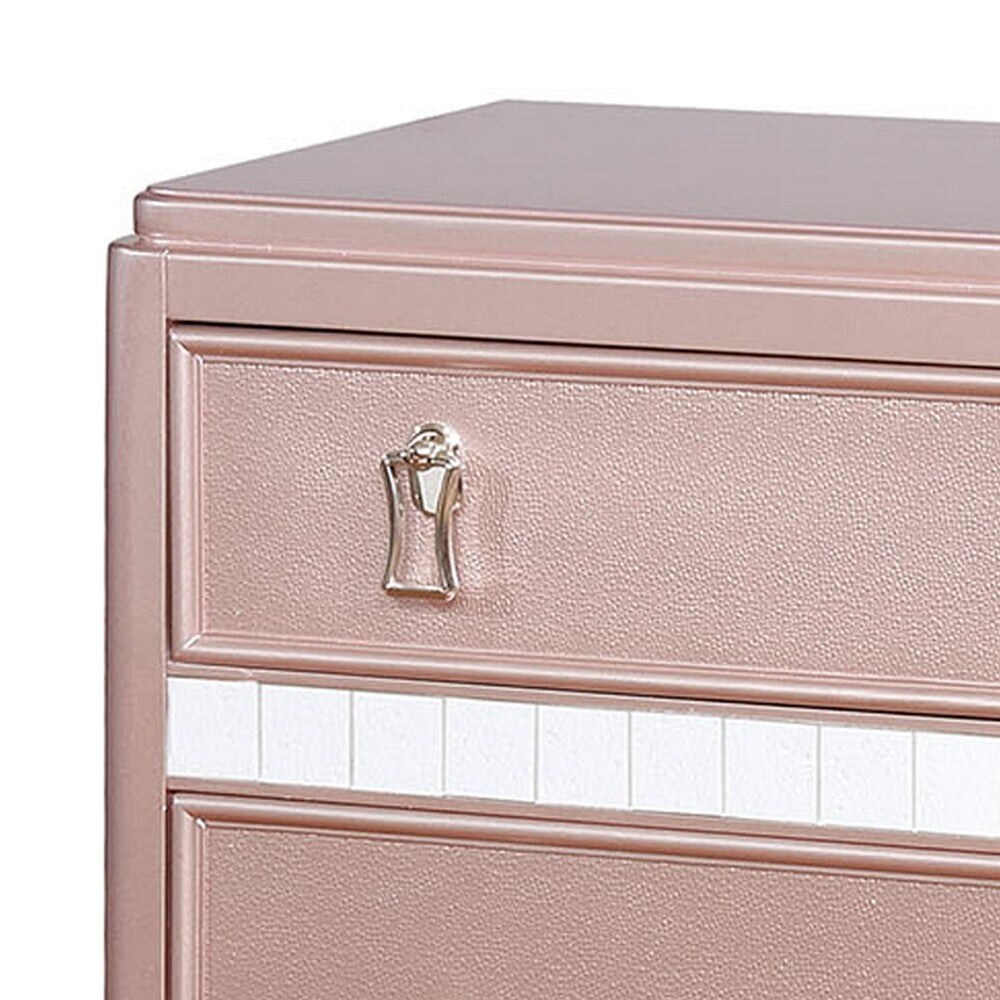 Contemporary Solid Wood Night Stand With Mirror Trim  Pink