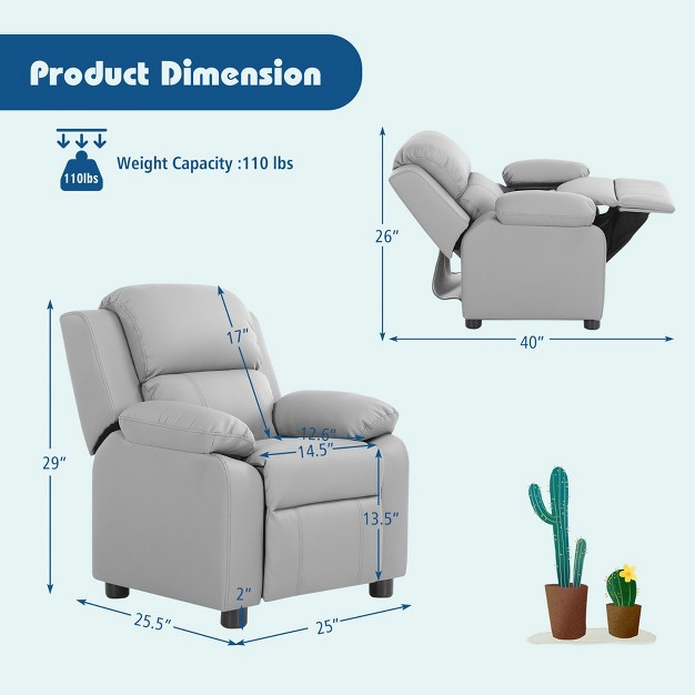 Costway Kids Sofa Deluxe Padded Armchair Recliner Headrest W Storage Arms