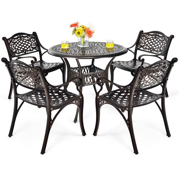 Costway 5 Pcs Patio Dining Bistro Sets Cast Aluminum Round Patio Table W chairs