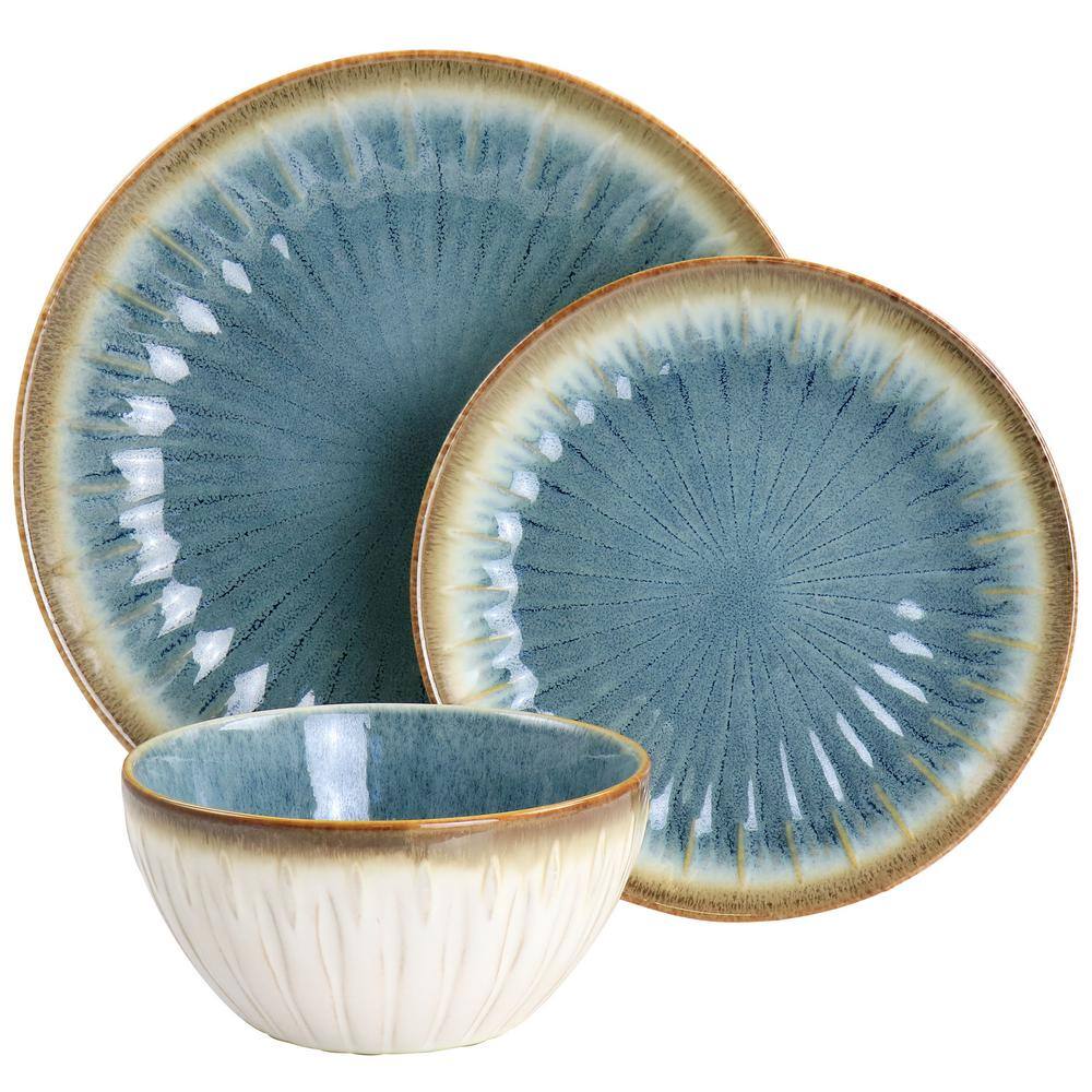 GIBSON ELITE Mayfair Bay 12-Piece Stoneware Dinnerware Set in Blue 985118482M