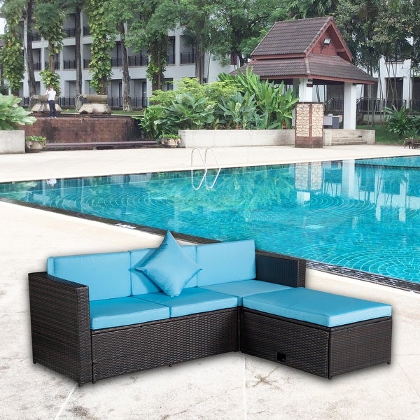 4-Piece Patio Set Rattan 2 Pillows Sectional Option Sofa Sets - Overstock - 35313170