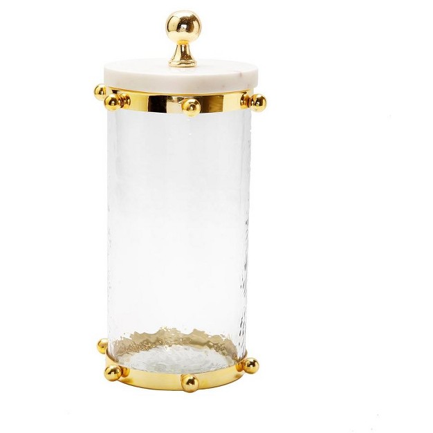 Classic Touch Hammered Glass Canister With Gold Ball Design