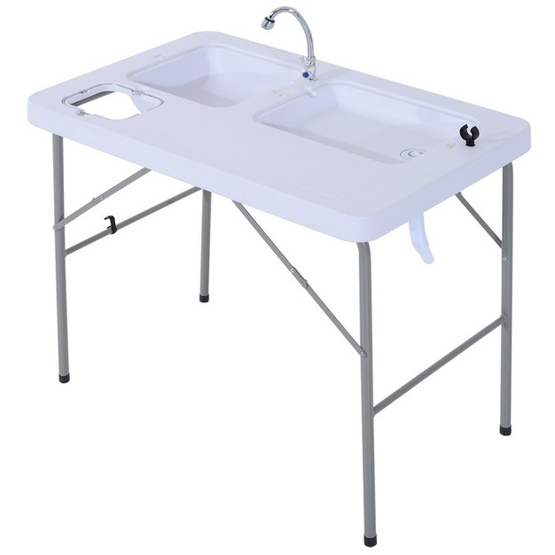 Outsunny Folding Fish Cleaning Table amp Portable Sink Station With Hose Hookup Convertible Camping Table With Ruler Camp Kitchen For Picnic Fishing