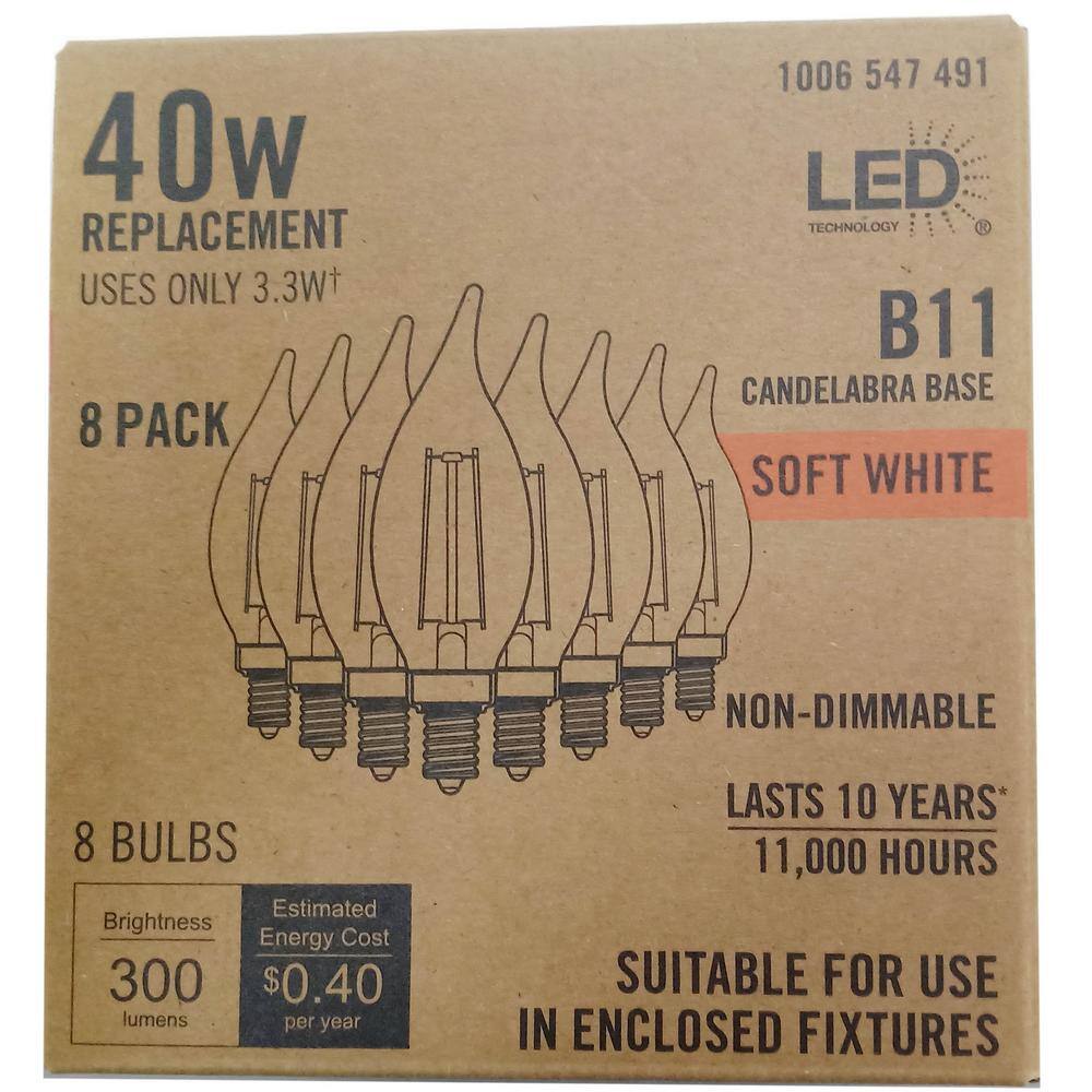 PRIVATE BRAND UNBRANDED 40-Watt Equivalent B11 Non-Dimmable Clear Glass Filament Vintage Edison LED Light Bulb Soft White 2700K (8-Pack) CF352C