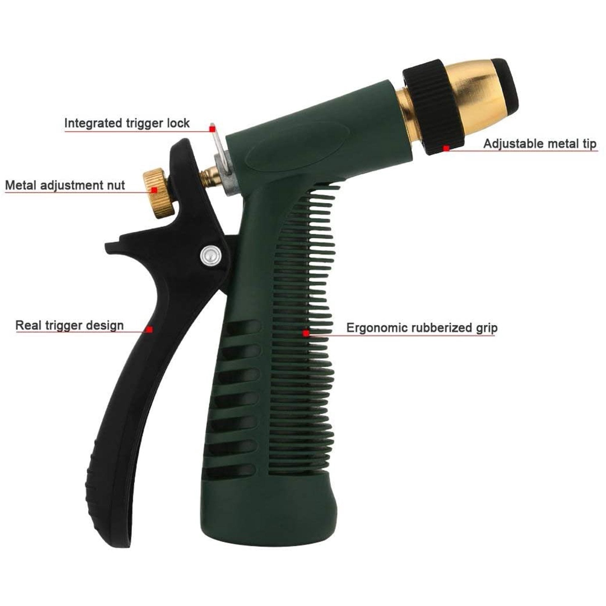 Garden Hose Nozzle， Crenova Water Hose Nozzle， Single Jet Water Sprayer High Pressure Car Wash Gun Multifunction Nozzle， Green