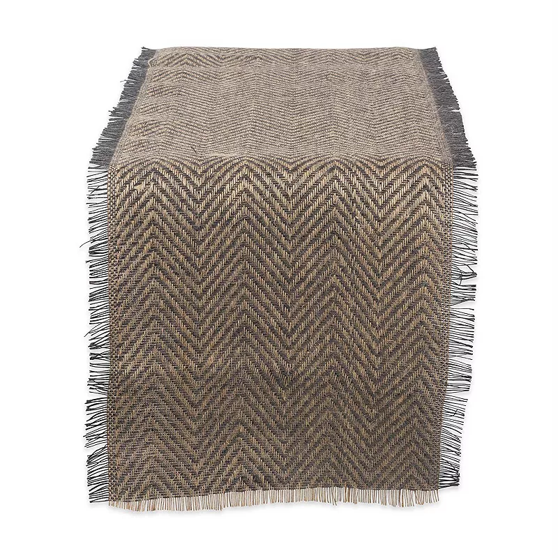 72 Gray and Brown Chevron Printed Rectangular Table Runner