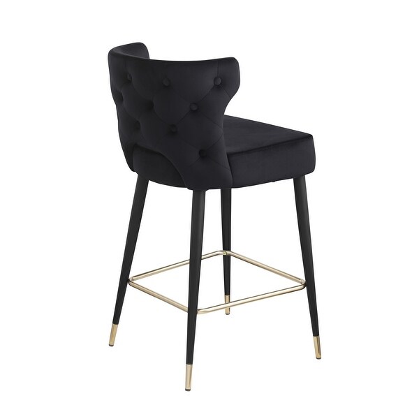 Contemporary Velvet Upholstered Counter Height Stool andh Gold Tippe