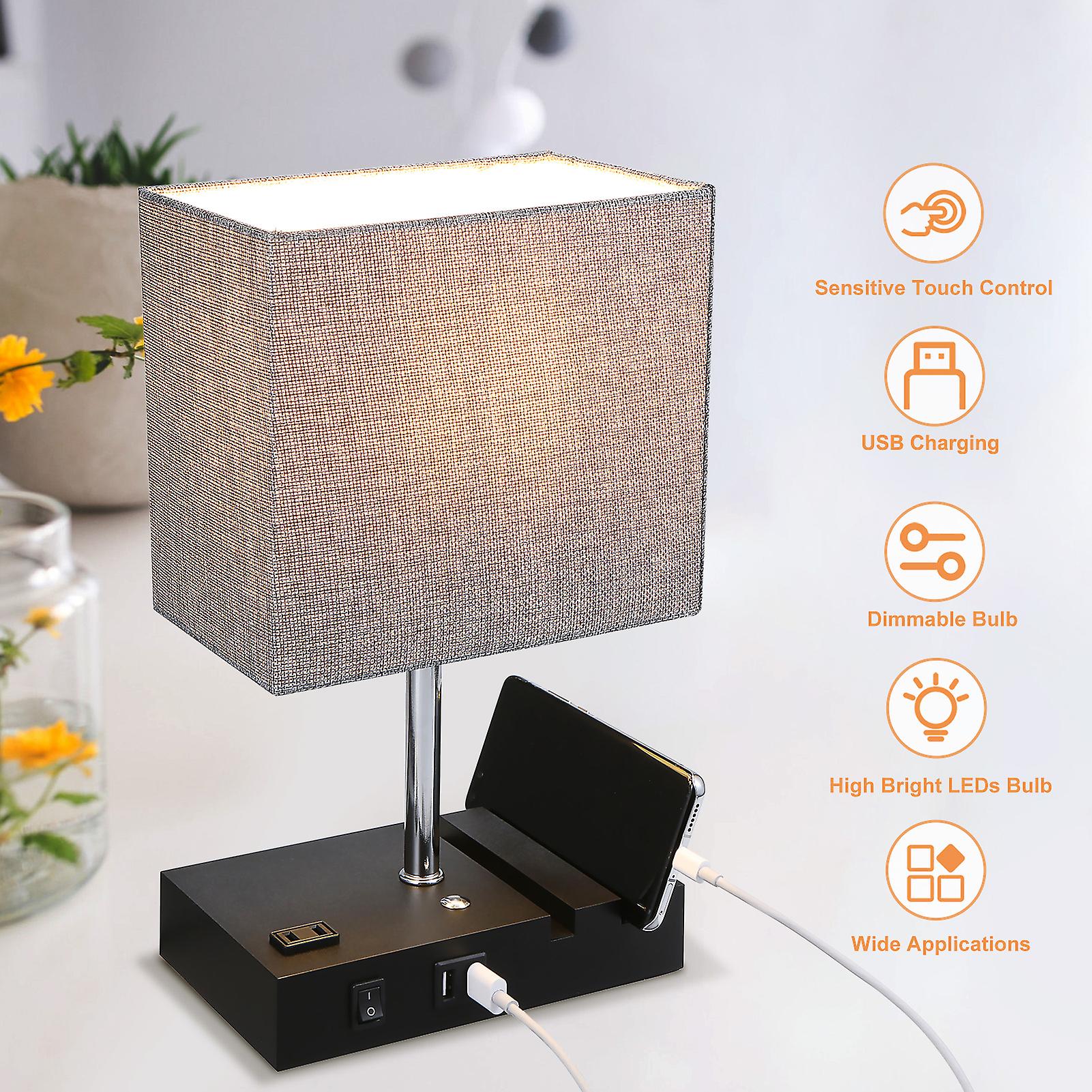 Neoglint Touching Control Table Lamp With 2 Usb Ports And One-outlet 3-way Dimmable Bedside Nightstand Light For Bedrooms Office (bulb Included) No.17