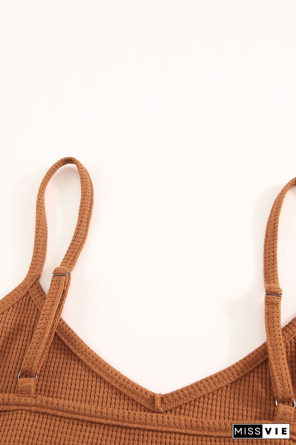 Brown Waffle Knit Skinny Fit Spaghetti Strap Crop Cami Top