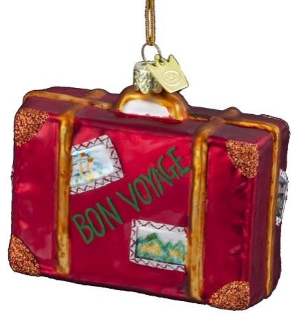 Kurt Adler Noble Gems Bon Voyage Suitcase Hanging Glass Christmas Ornament   Traditional   Christmas Ornaments   by Esbenshades Greenhouses  Houzz
