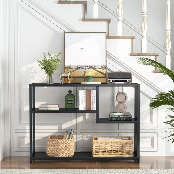 Console Table， 43 Inch Small White Entryway table with Storage Shelves