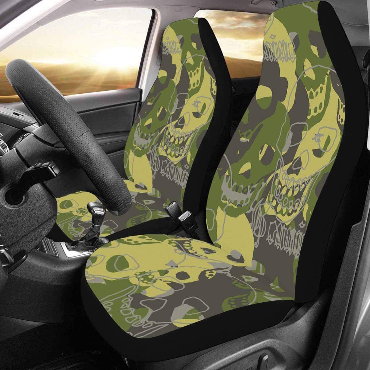 FMSHPON Set of 2 Car Seat Covers Skull Camouflage Universal Auto Front Seats Protector Fits for Car，SUV Sedan，Truck