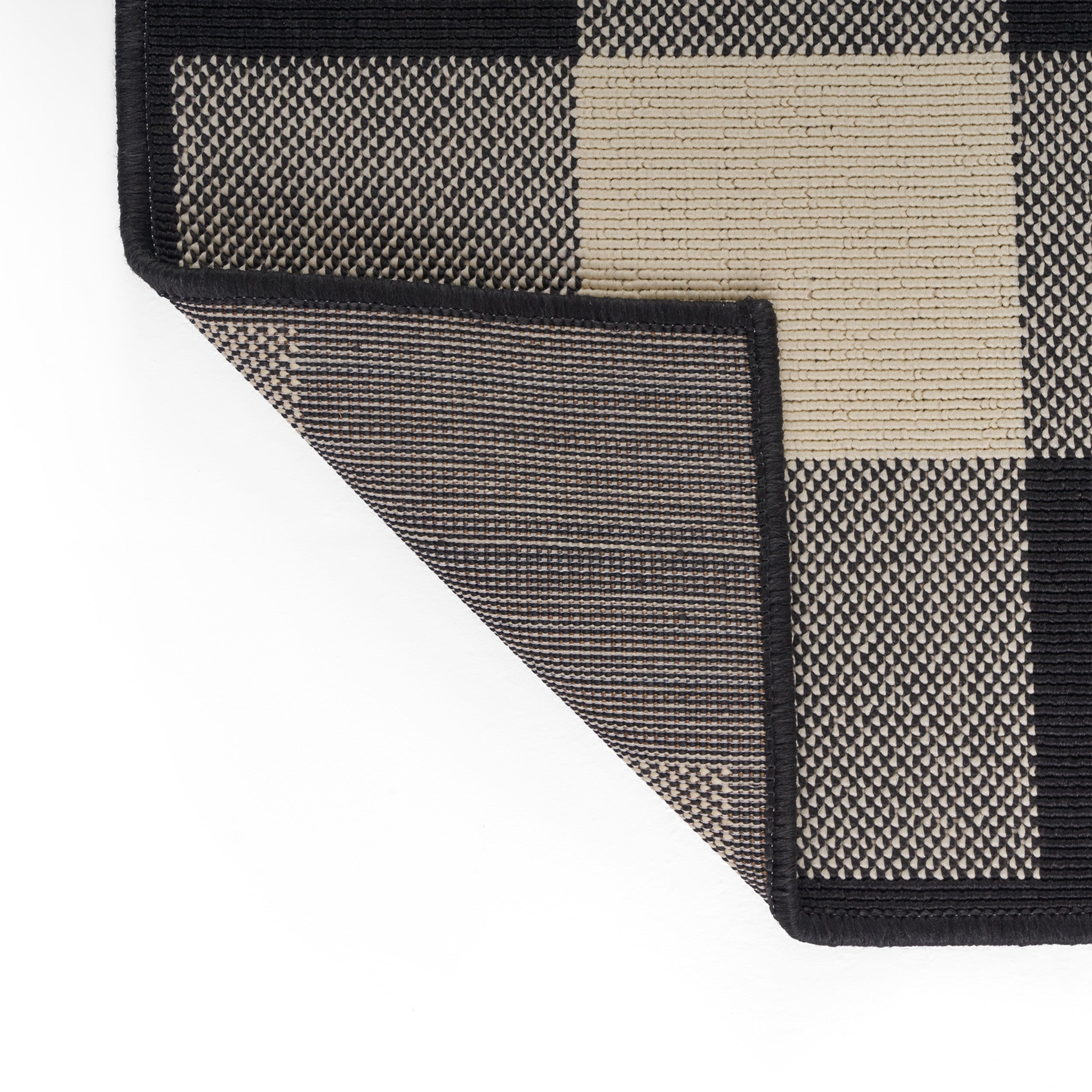 Jessica Outdoor Check Area Rug, Black and Ivory