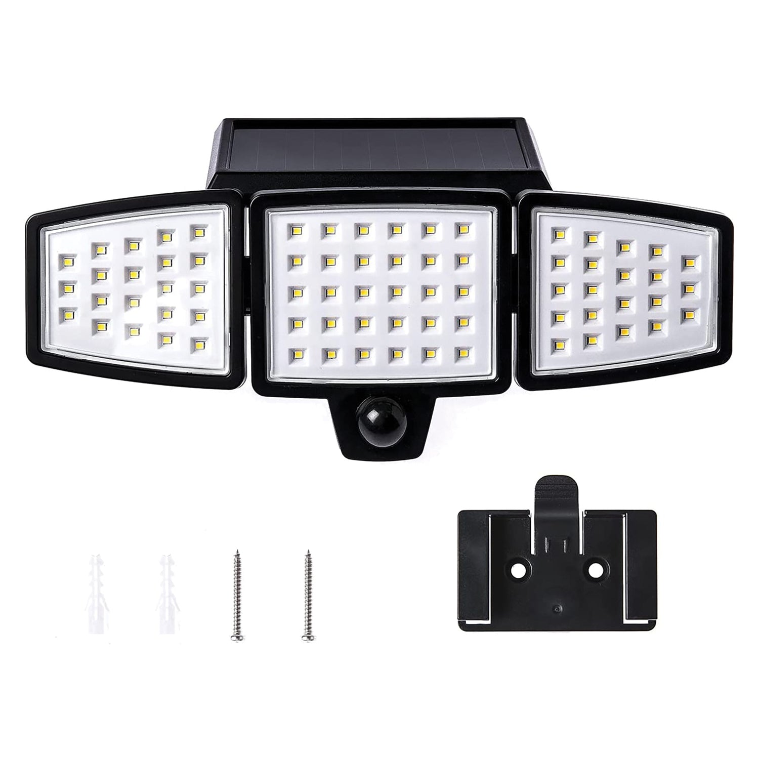 Home Zone Security Solar Triple Head Flood Lights - 3500K， 1000 Lumens， Adjustable Angle， 2-Pack