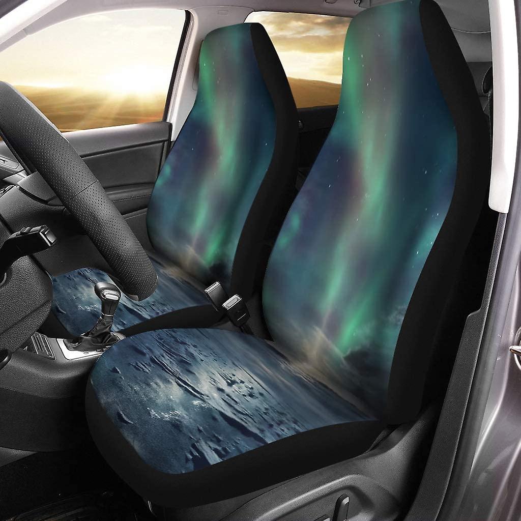 Set Of 2 Car Seat Covers Night Landscape Of Frozen Desert And Starry Sky Northern Universal Auto Front Seats Protector Fits