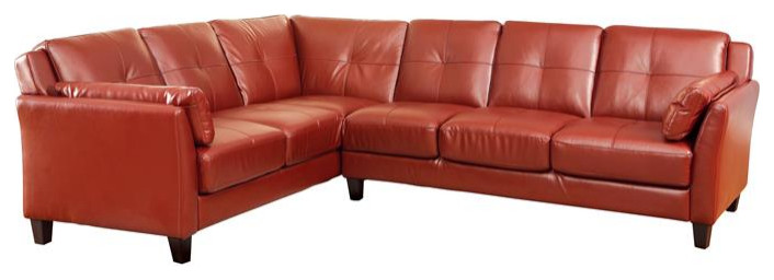 Furniture of America Billie Faux Leather L shaped Sectional in Red   Contemporary   Sectional Sofas   by Homesquare  Houzz