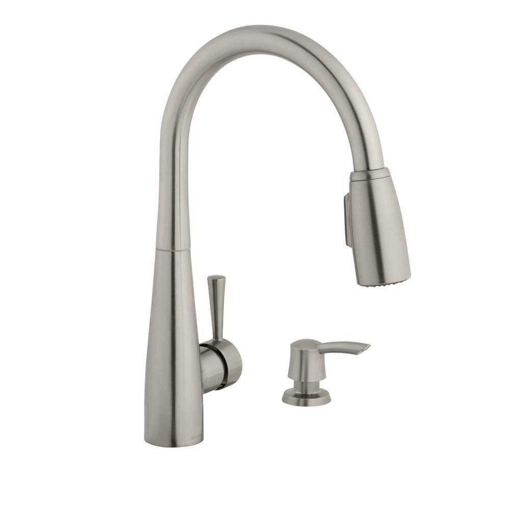 Glacier Bay 900 Series Single-Handle Pull-Down Sprayer Kitchen Faucet with Soap Dispenser in Stainless Steel HD65890W-1008D2