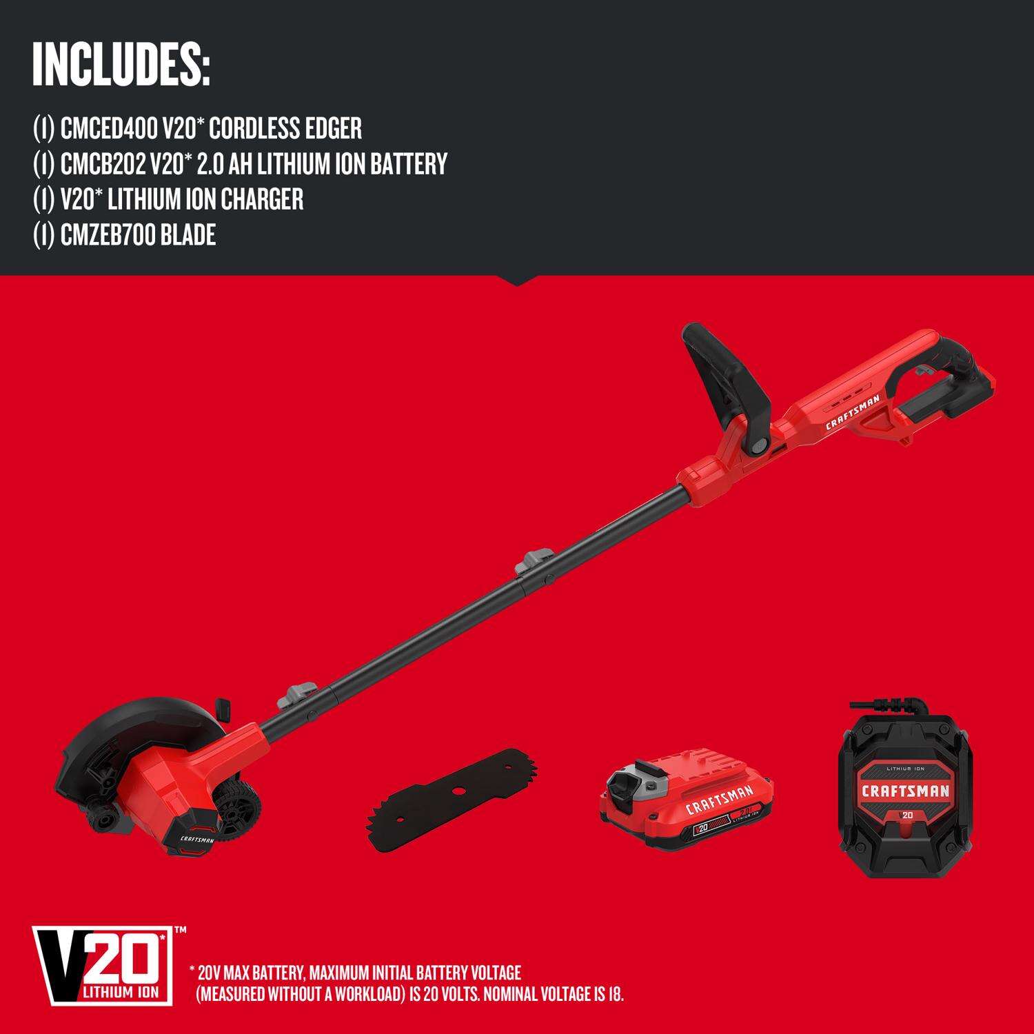 Craftsman V20 CMCED400D1 1.75 in. Battery Edger Kit (Battery and Charger)