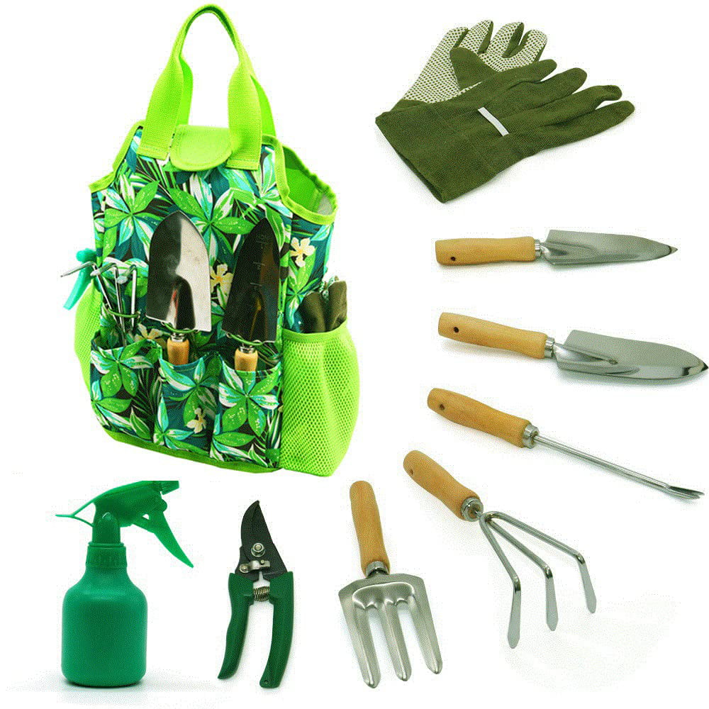 9-Piece Garden Tools Set with Gloves and Tote ,Gardening Kit by RAYWER