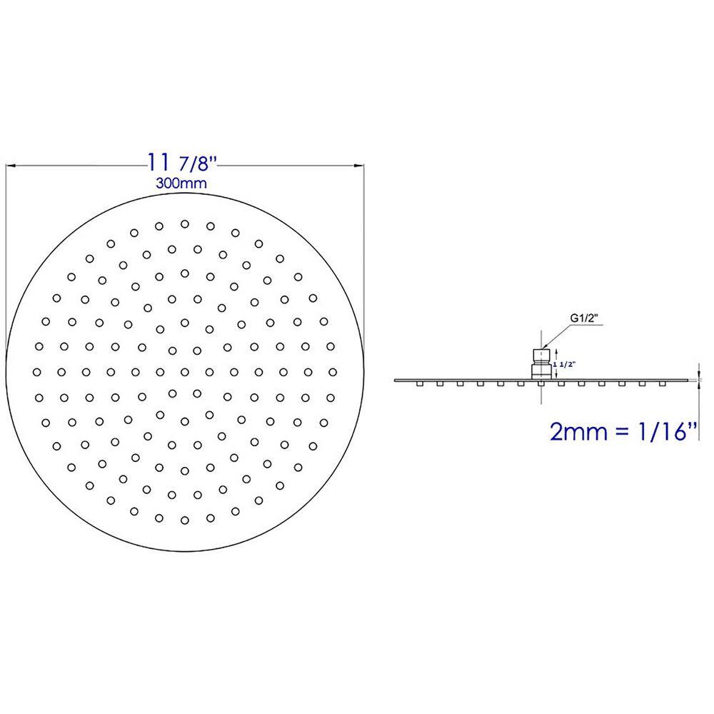 ALFI BRAND 1-Spray Patterns with 1.8 GPM 12 in. Ceiling Mount Rain Fixed Shower Head in Black Matte RAIN12R-BM