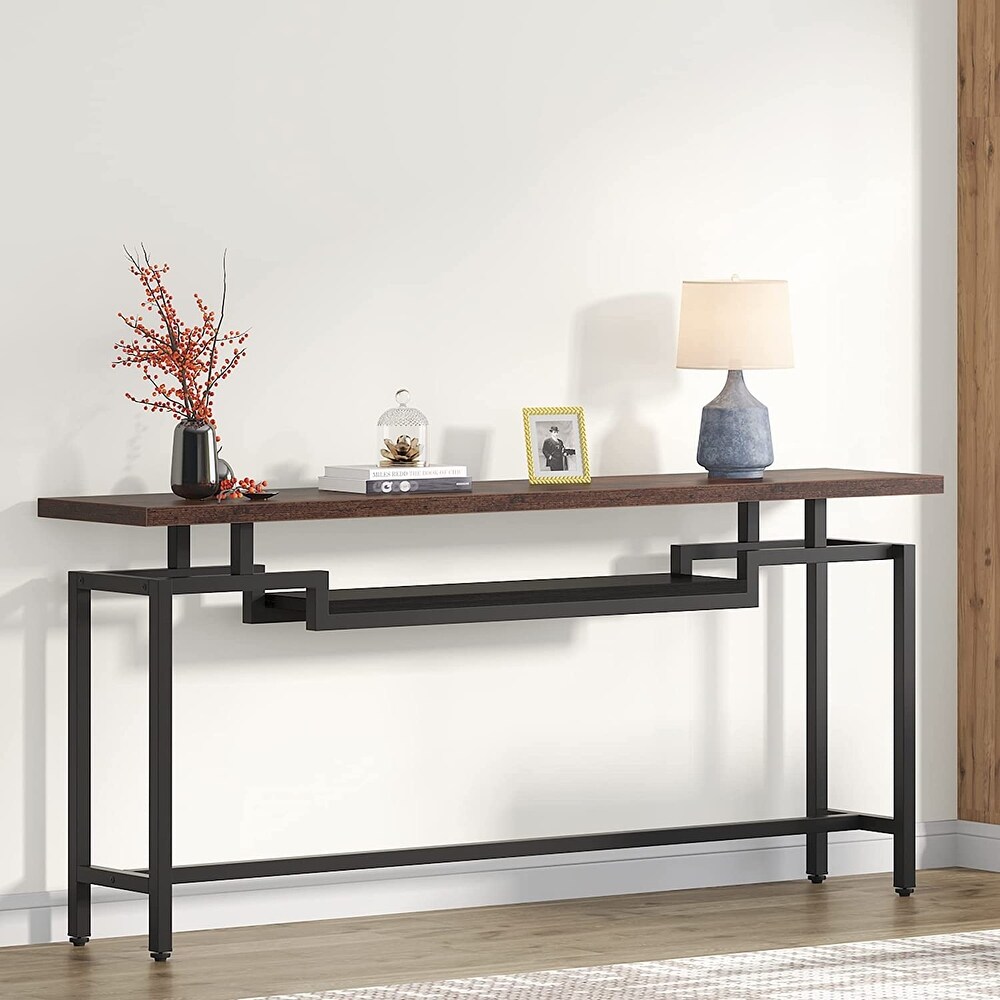 70.9 inch Narrow Long Sofa Console Table with Storage Shelf for Entryway Living Room Behind Couch  Black Rustic Brown