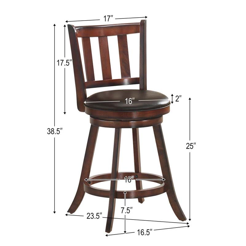 2-Pack Wood Swivel Bar Stools Counter Height Kitchen Dining Chairs Pub Stools with Soft Leather Seat