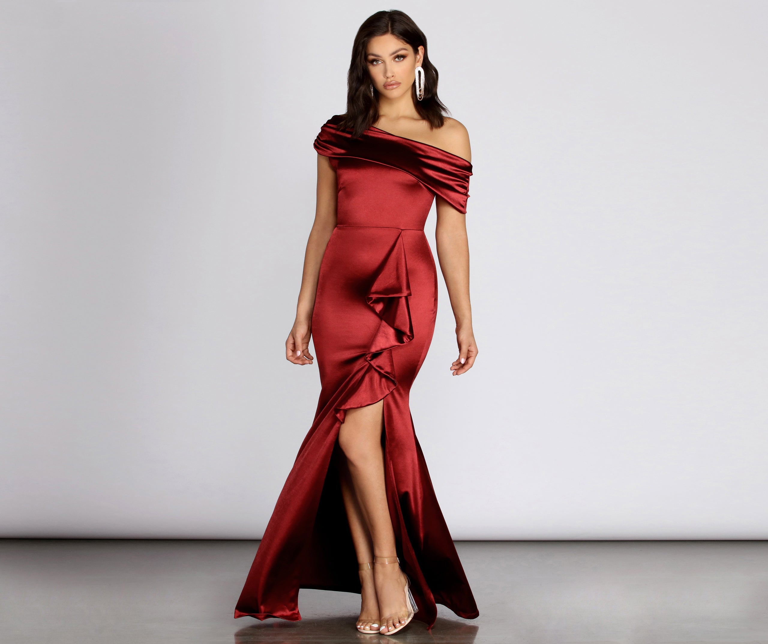 Jane Satin Off Shoulder Dress