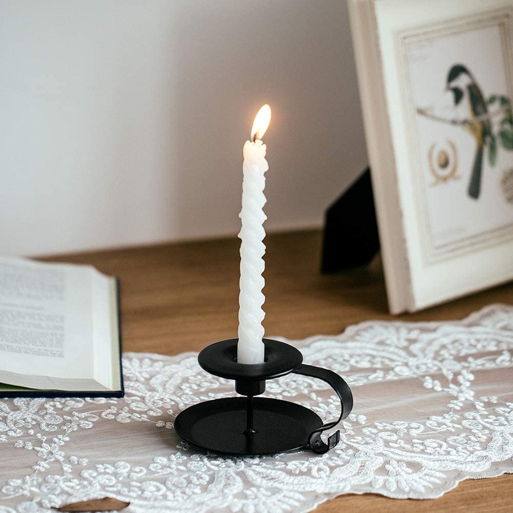 Nuptio 2Pcs Taper Candle Holders Black Candlestick Holder Wrought Iron Chamberstick for Wedding Decoration