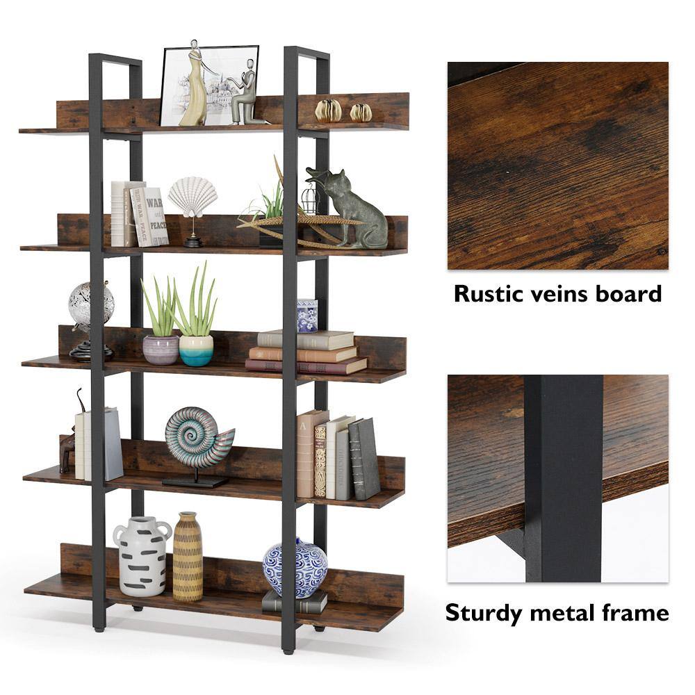 TRIBESIGNS WAY TO ORIGIN Bingo 71.6 in. Rustic Brown Wood 5-Shelf Etagere Bookcase with Back Fence HD-F1248