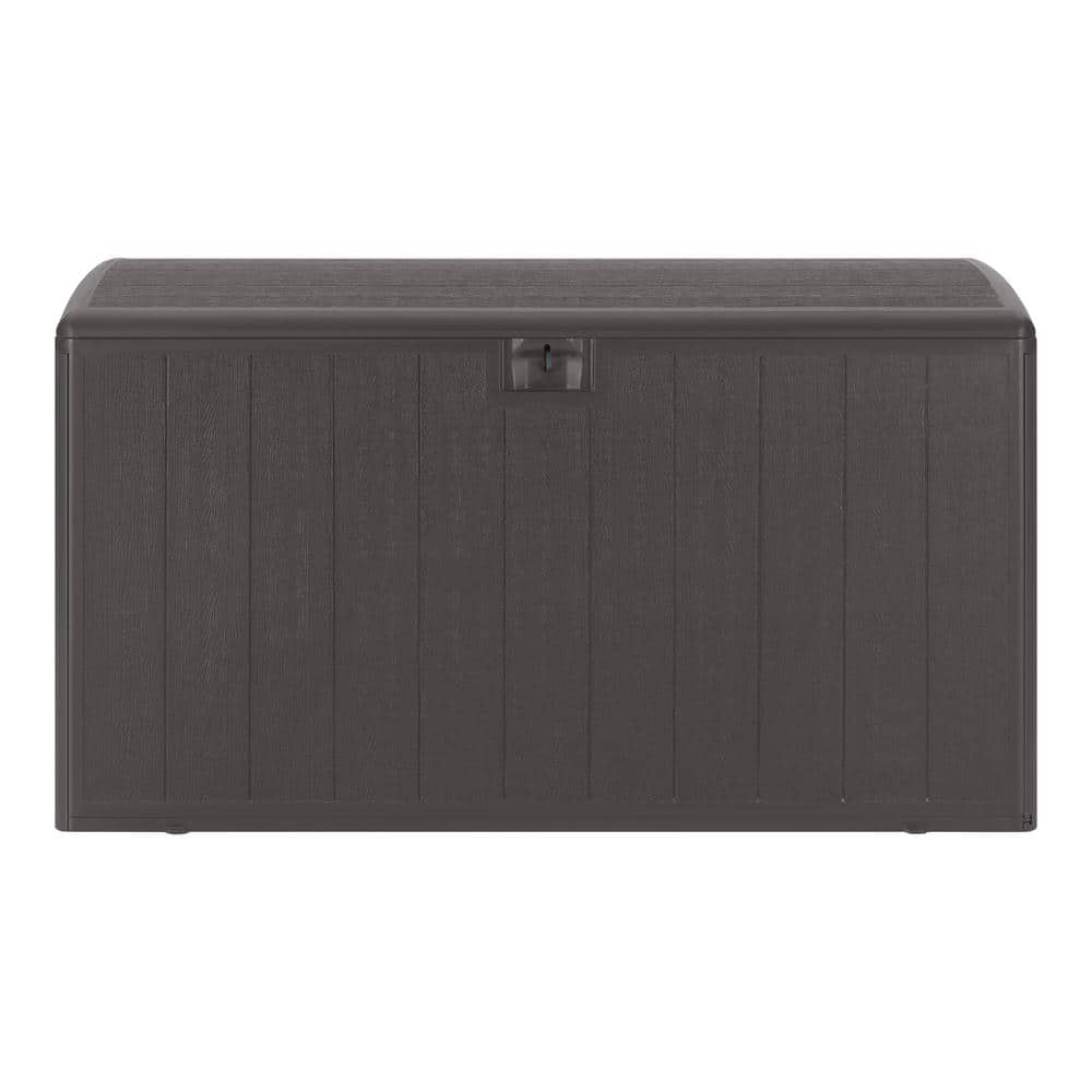 Hampton Bay HBDB130WLJ-GS 130 Gal. Brown Resin Wood Look Outdoor Storage Deck Box with Lockable Lid