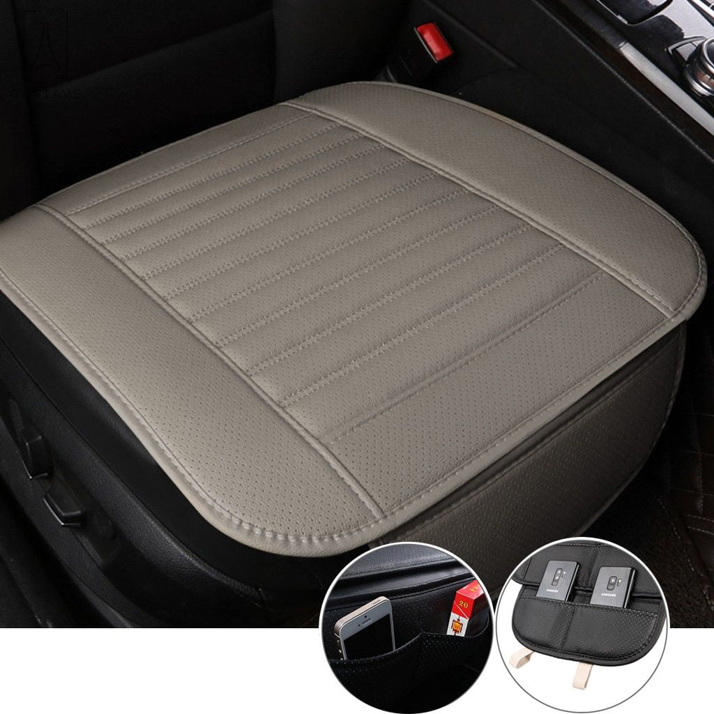 Gustave Universal Car Seat Cover， Car Front Seat Cushion Breathable PU Leather Pad Mat Non Slip Bottom for Auto Supplies Office Chair with Storage Pouch 