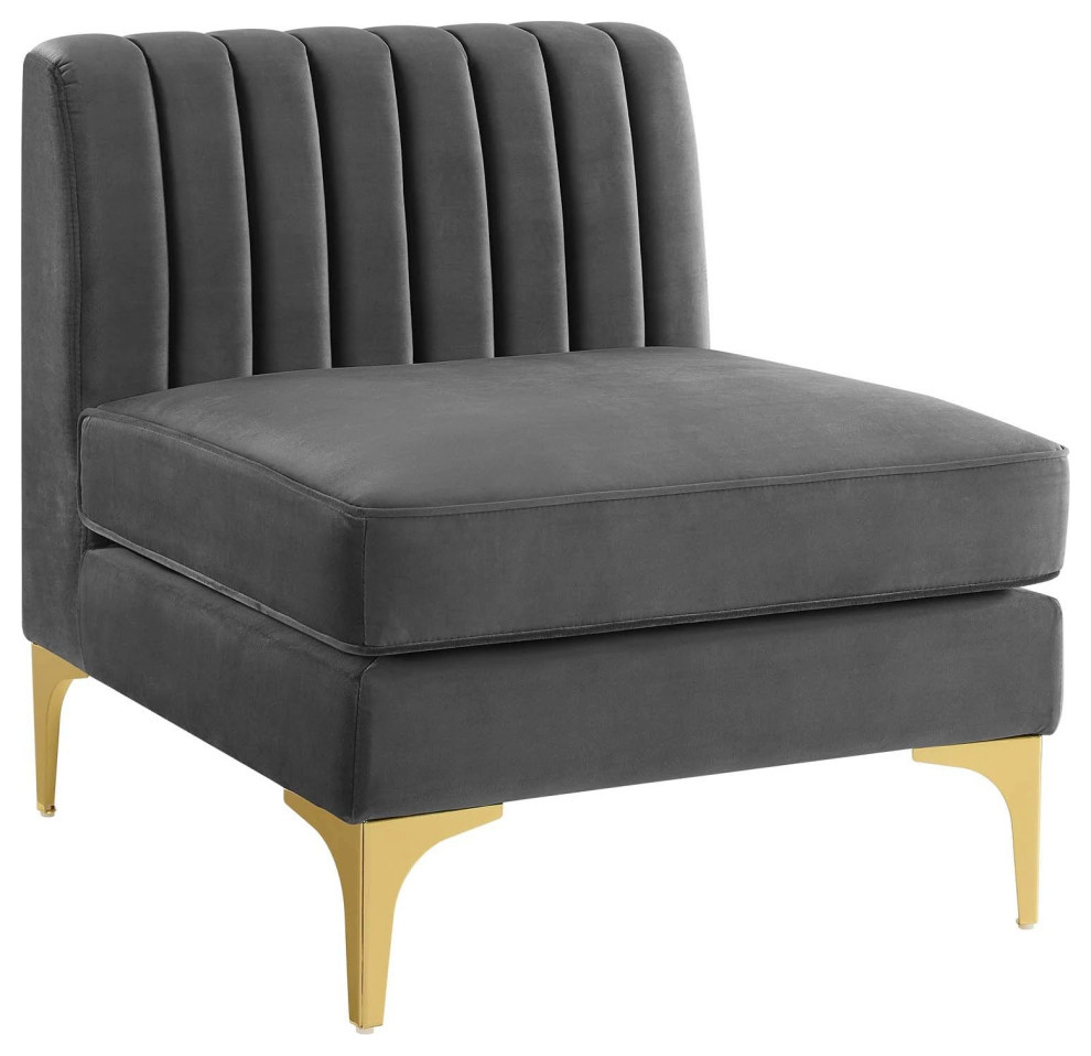 Amaya Gray Channel Tufted Performance Velvet Armless Chair   Midcentury   Armchairs And Accent Chairs   by Peachtree Fine Furniture  Houzz