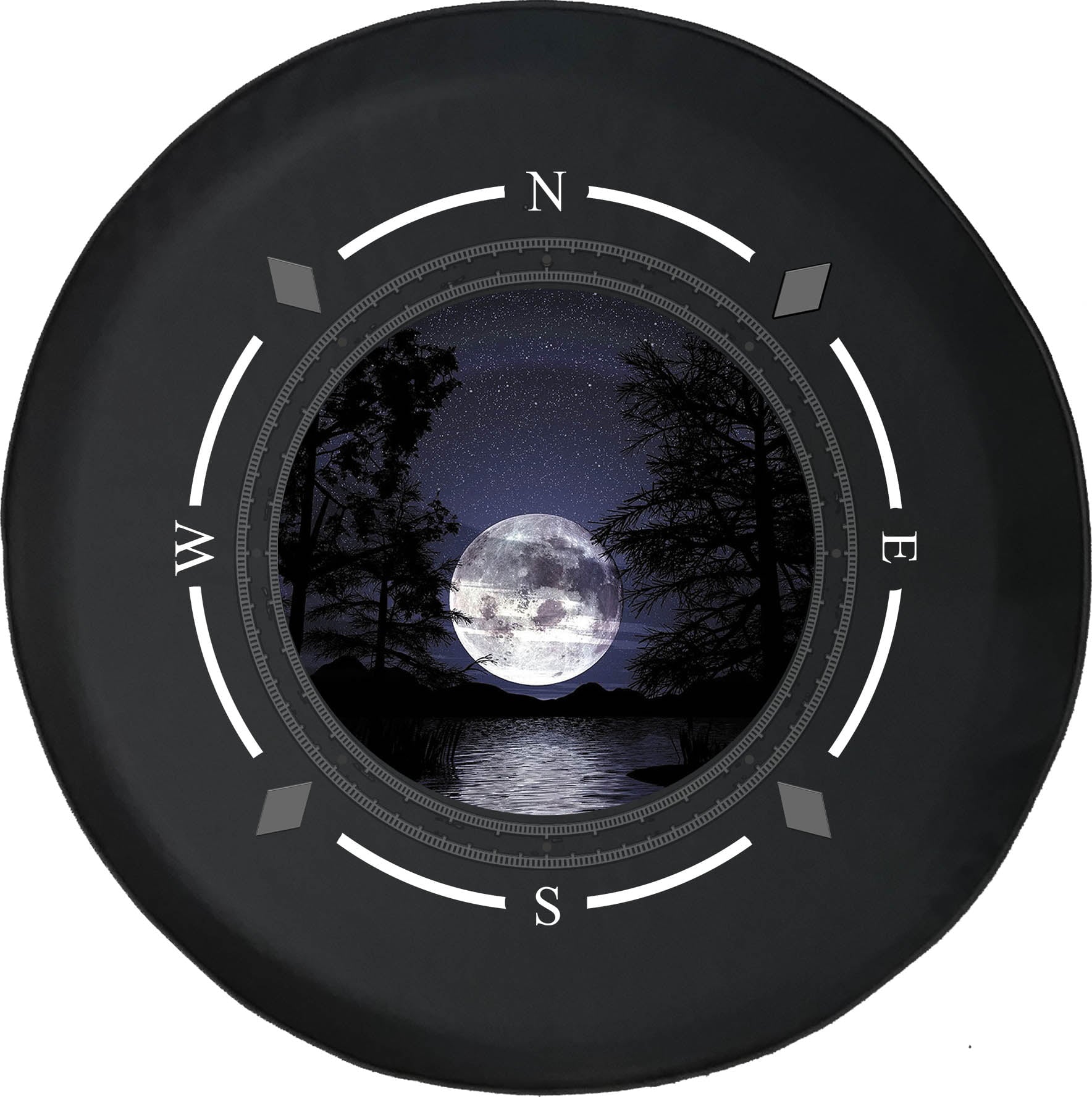 Spare Tire Cover Compass Full Moon in The Night Sky Over The Ocean Wheel Covers Fit for SUV accessories Trailer RV Accessories and Many Vehicles