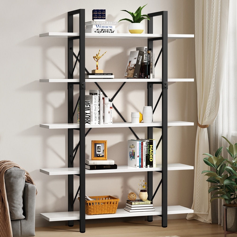 Roul Wood 5 Tier Bookshelf Freestanding 5 Shelf Bookcases Open Display Storage