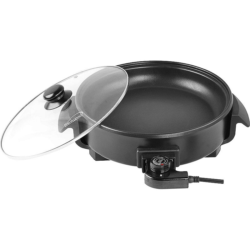 Brentwood 12 inch Round Non-Stick Electric Skillet with Vented Glass Lid in Black