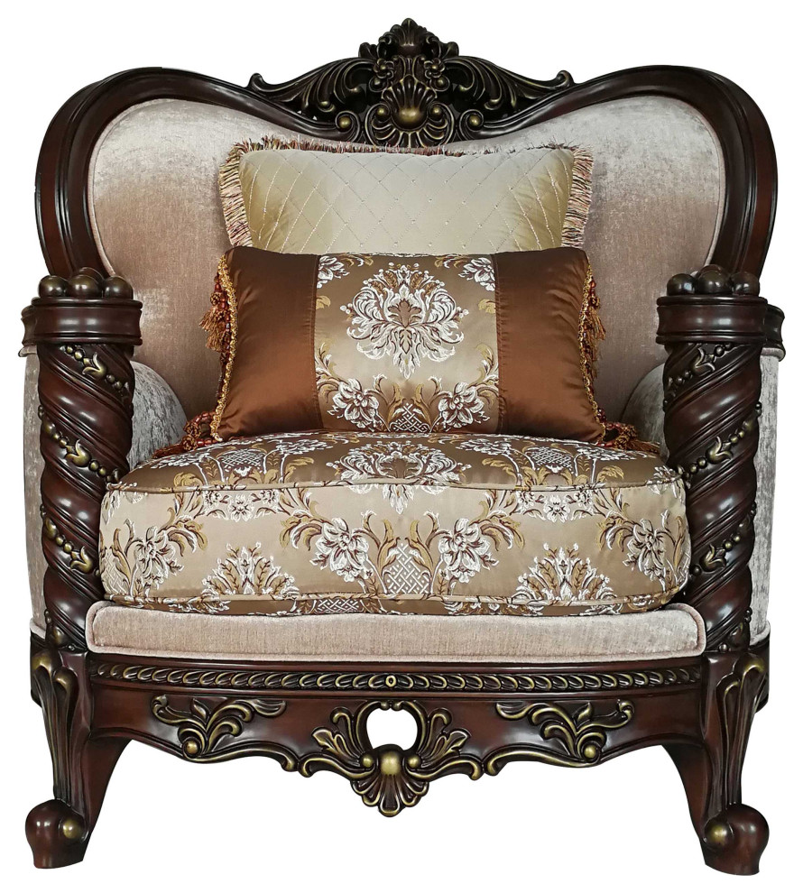 37 quotBeige And Brown Fabric Floral Club Chair   Victorian   Armchairs And Accent Chairs   by HomeRoots  Houzz